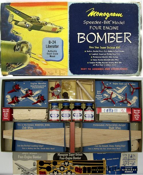 Monogram 1/60 B-24 Liberator Speedee-Bilt - Five Star Super Deluxe Kit, H4-495 plastic model kit